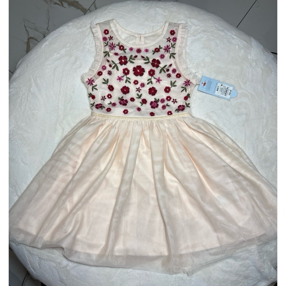 Girls small (6/7) Cat & Jack beige peach with flowers layered fancy dress. NWT.